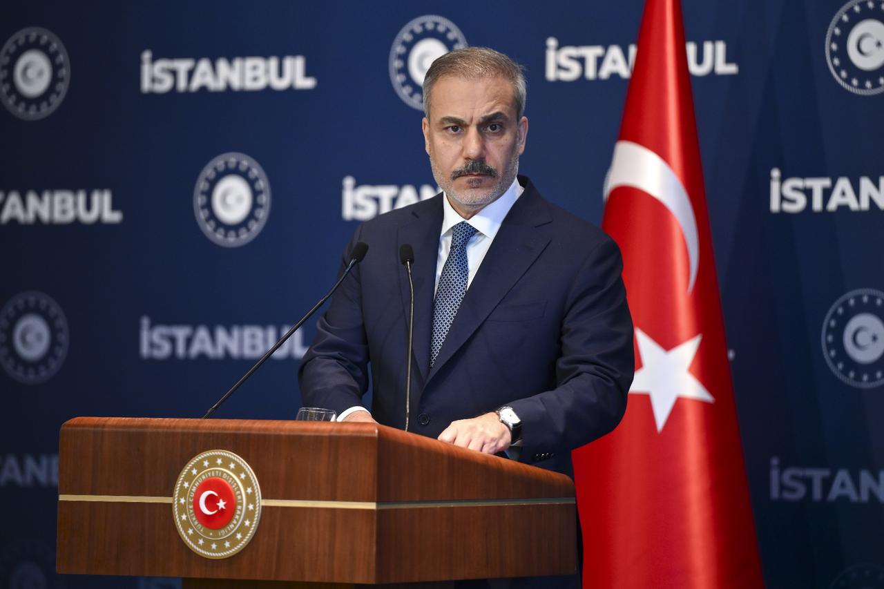 Turkish Foreign Minister Hakan Fidan speaks and answers questions during a press conference following the Balkan Peace Platform meeting at a hotel in Istanbul, Türkiye, July 26, 2025. (AA Photo)