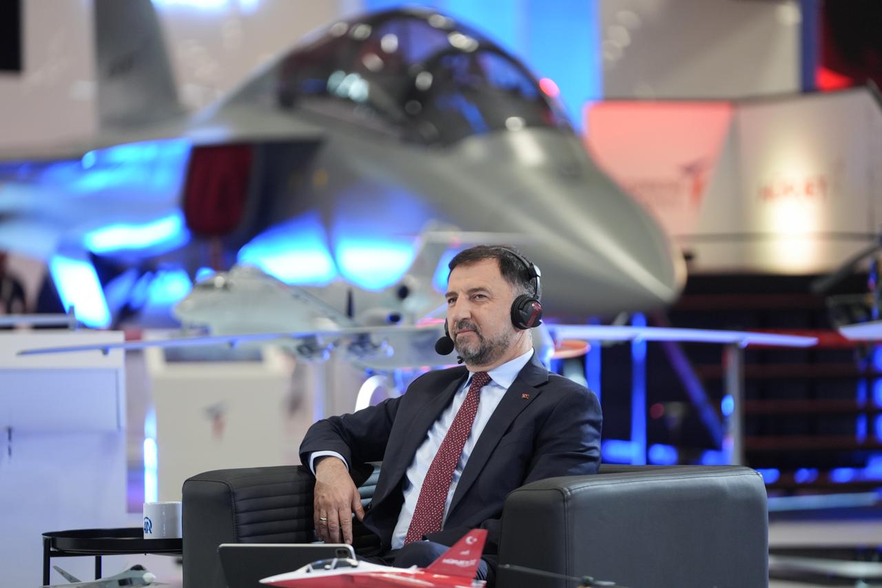 Turkish Aerospace Industries (TAI) General Manager Mehmet Demiroglu speaks during Anadolu Agency Technology Desk at IDEF 2025 in Istanbul on 25 July, 2025. (AA Photo)