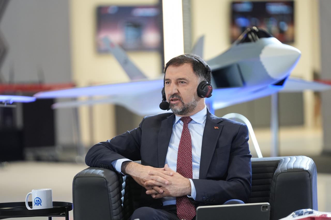 Turkish Aerospace Industries (TAI) General Manager Mehmet Demiroglu speaks at Anadolu Agency Technology Desk at IDEF 2025 on 25 July, 2025. (AA Photo)