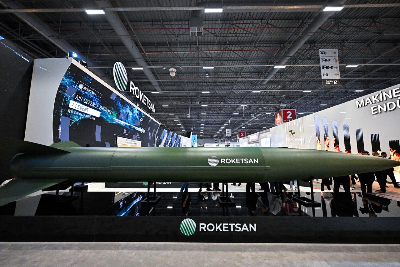 Roketsans Tayfun (Block-4) ballistic missile are showcased at 17th International Defense Industry Fair (IDEF 2025) in Istanbul, Türkiye on July 26, 2025. (AA Photo)