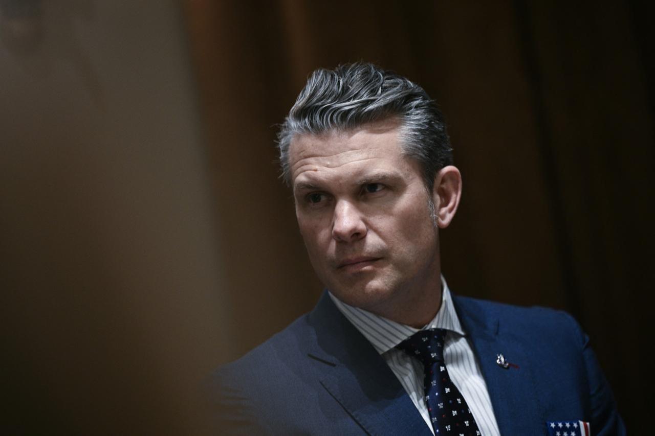 US Defense Secretary Pete Hegseth looks on before a luncheon with Italian Prime Minister Giorgia Meloni in the Cabinet Room of the White House, in Washington, DC, on April 17, 2025. (AFP Photo)