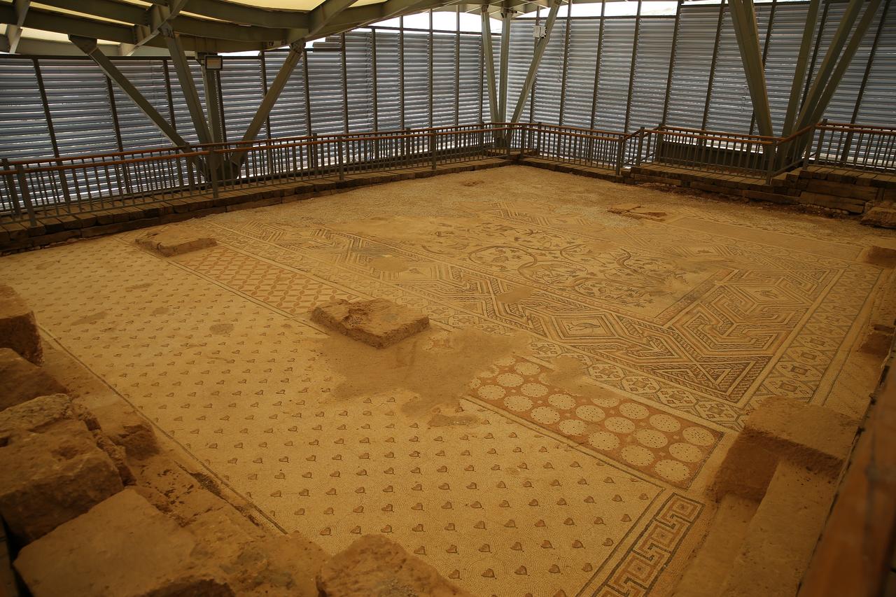 Following the completion of cleaning and conservation work on a 125-square-meter mosaic preserved as a single piece in Perre ancient city—one of the five major cities of the Kingdom of Commagene—the artwork has been reopened to visitors, Adiyaman, Türkiye, July 26, 2025. (AA Photo)