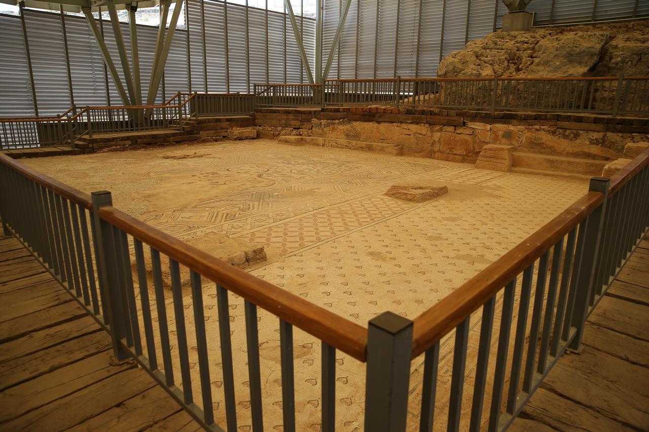 A 125-square-meter mosaic preserved in one piece in the ancient city of Perre, one of the five major cities of the Kingdom of Commagene, is reopened to visitors following cleaning and conservation work, Adiyaman, Türkiye, July 26, 2025. (AA Photo)
