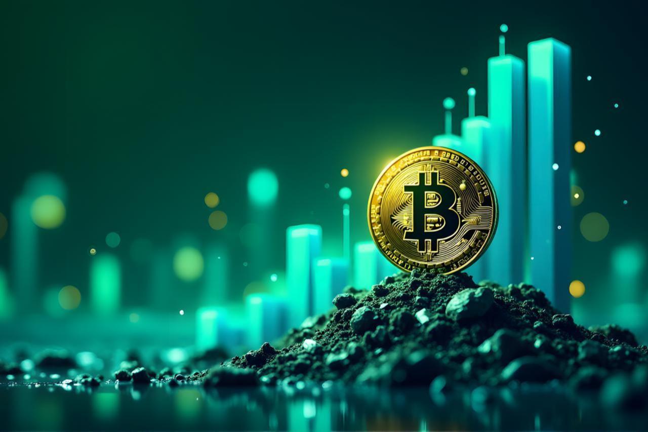 A glowing Bitcoin rising from the ground, reflecting crypto market momentum (Adobe Stock Photo)