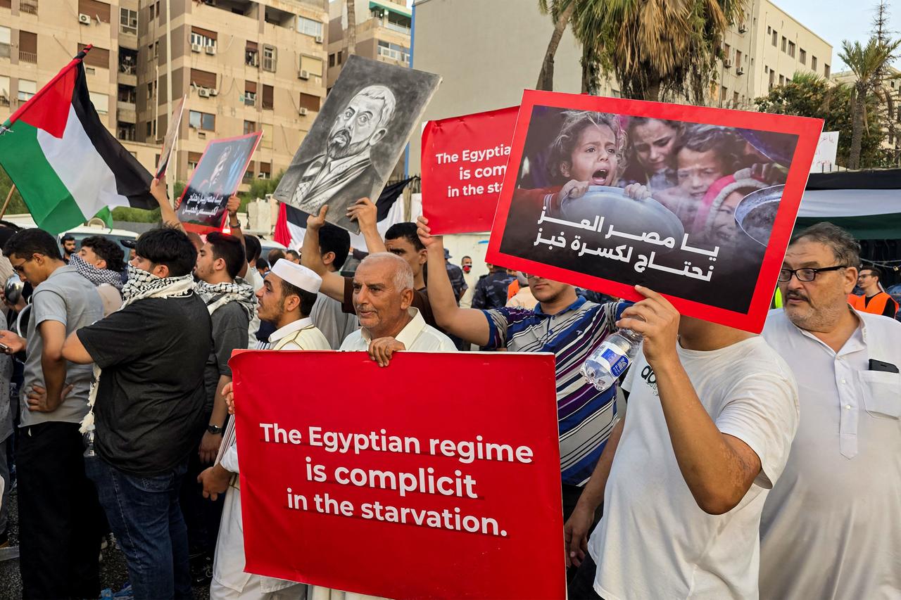 Demonstrators gather for a rally outside the Egyptian embassy headquarters in Libya's capital Tripoli on July 26, 2025.(AFP Photo )