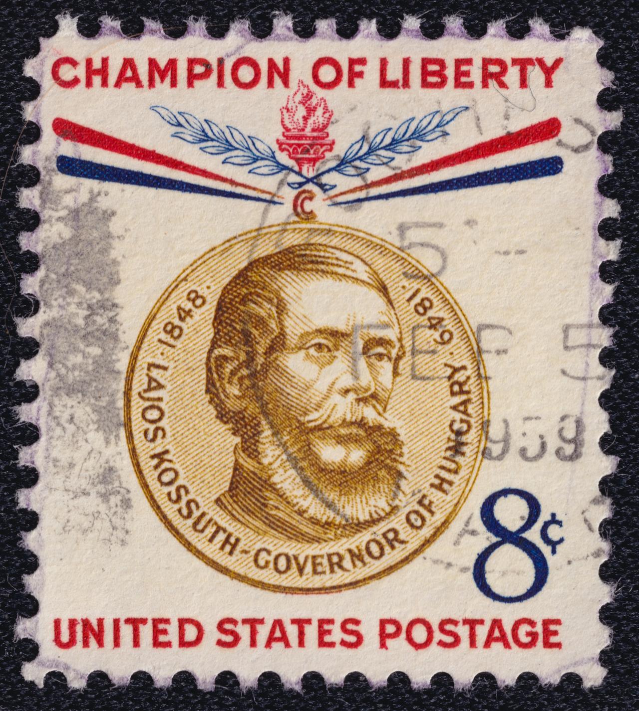 Lajos Kossuth featured on a vintage U.S. postage stamp issued in 1958. (Adobe Stock Photo)