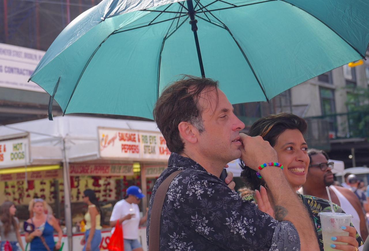 People are seen on a humid day in Williamsburg, Brooklyn as the humid weather returns to New York City, United States, July 20, 2025. (AA Photo)