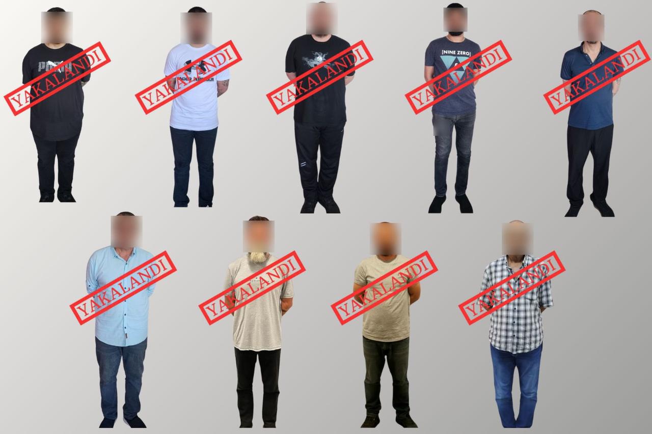 Photo shows suspects wearing vests labeled  Yakalandi  (Caught), accessed on July 28, 2025. (Photo via X / @AliYerlikaya)
