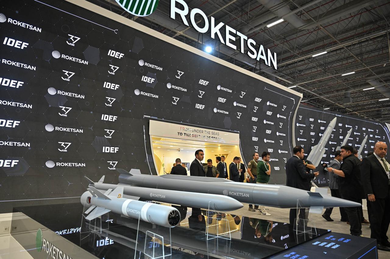 A view of Roketsan's stall with EREN loitering munition can be seen in the IDEF 2025 at the Istanbul Expo Center in Istanbul, Türkiye on July 22, 2025. (AA Photo)