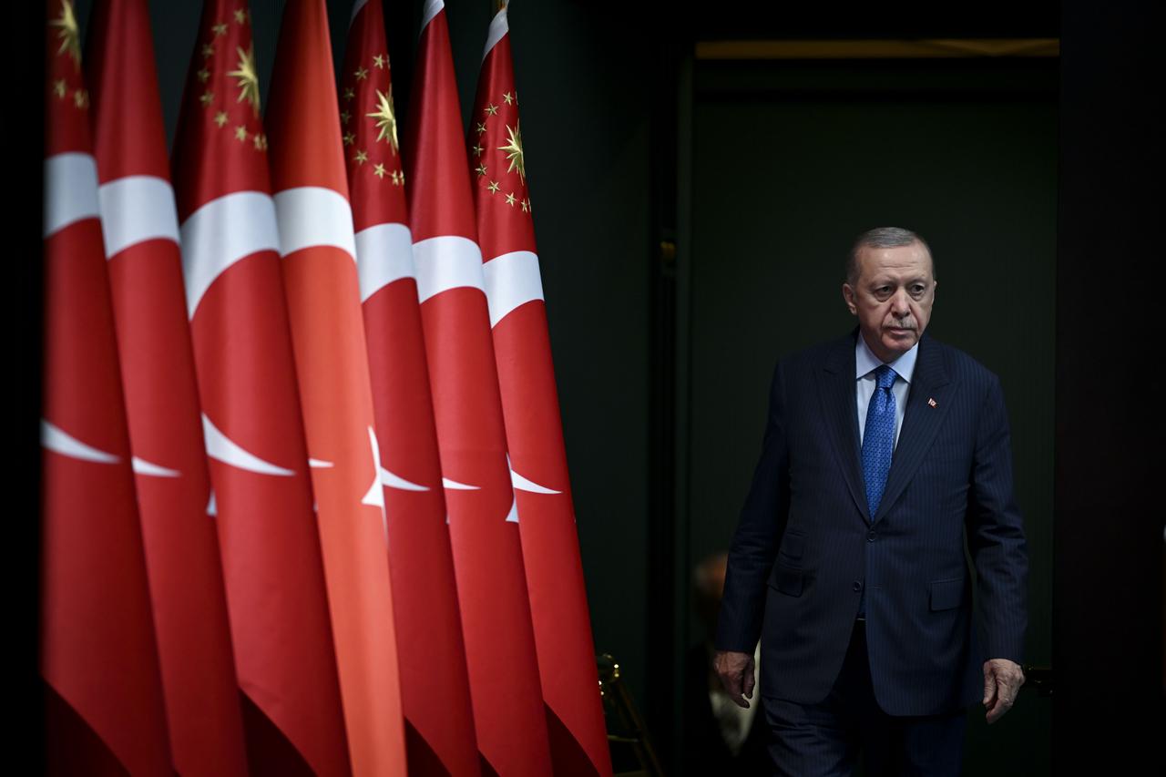 Turkish President Recep Tayyip Erdogan arrives to make statements following a cabinet meeting held at the Presidential Complex in Ankara, Türkiye, on July 28, 2025. (AA Photo)