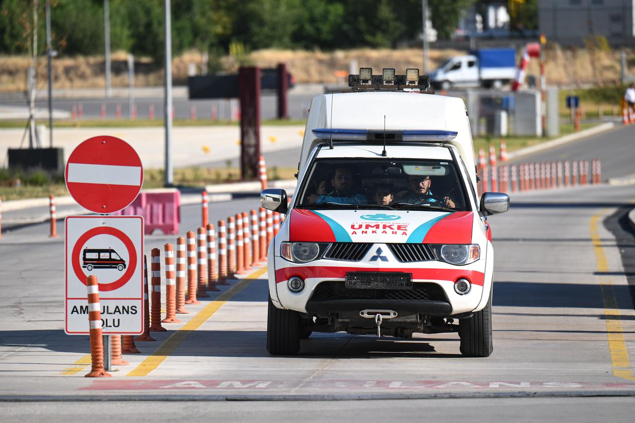 An vehicle drives to the Etlik City Hospital in Ankara, Türkiye where medical evacuation 4 patients and 7 accompanying companions transferred from Gaza has taken on 3 July, 2025. (AA Photo)