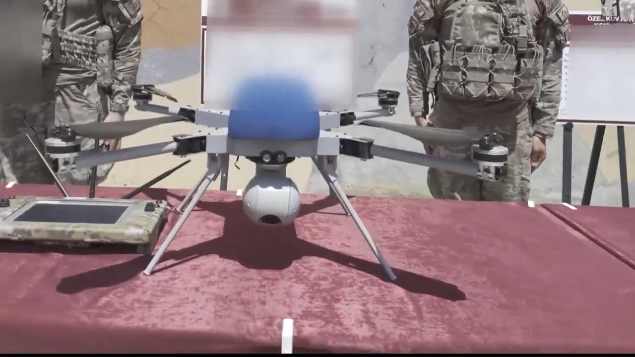 Turkish Special Forces display the STM Kargu kamikaze drone and other drones with various warheads during the Anadolu-2025 Special Forces Exercise accessed on July 3, 2025. (Photo via YouTube/@TCTurkSilahliKuvvetleri)