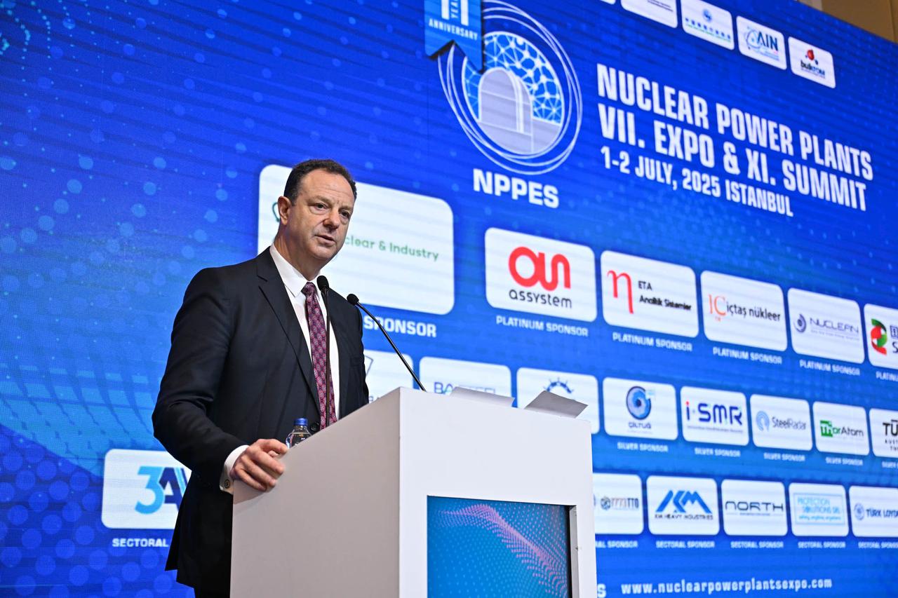 U.S. Department of State Senior Advisor for Nuclear Energy Justin Friedman delivers a presentation titled "U.S. Leadership for the SMR Revolution" on the 11th Nuclear Power Plants Expo & Summit (NPPES 2025) in Istanbul, Türkiye, on July 02, 2025. (AA Photo)