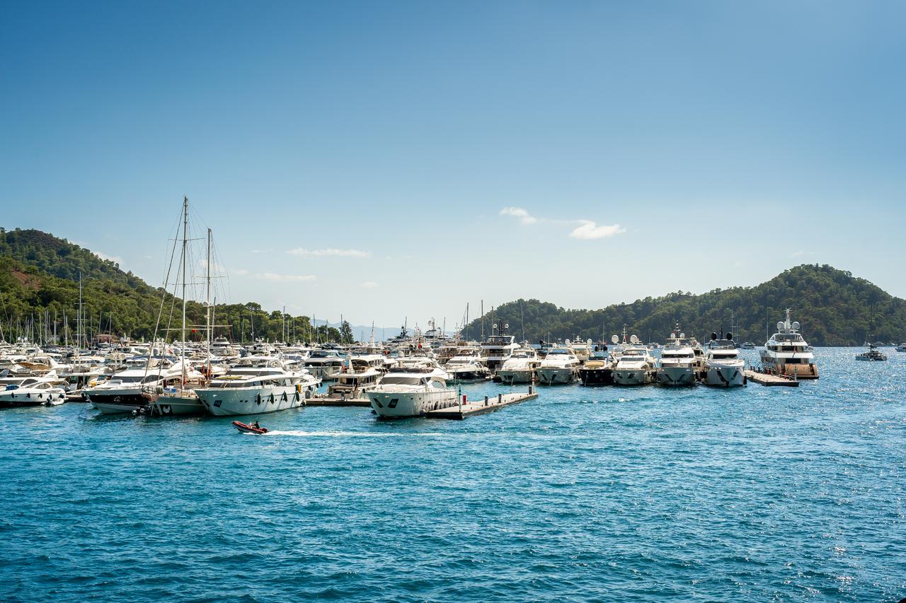 Superyachts docked at the Port Marina in Gocek, Fethiye in Mugla, Türkiye. (Adobe Stock Photo)