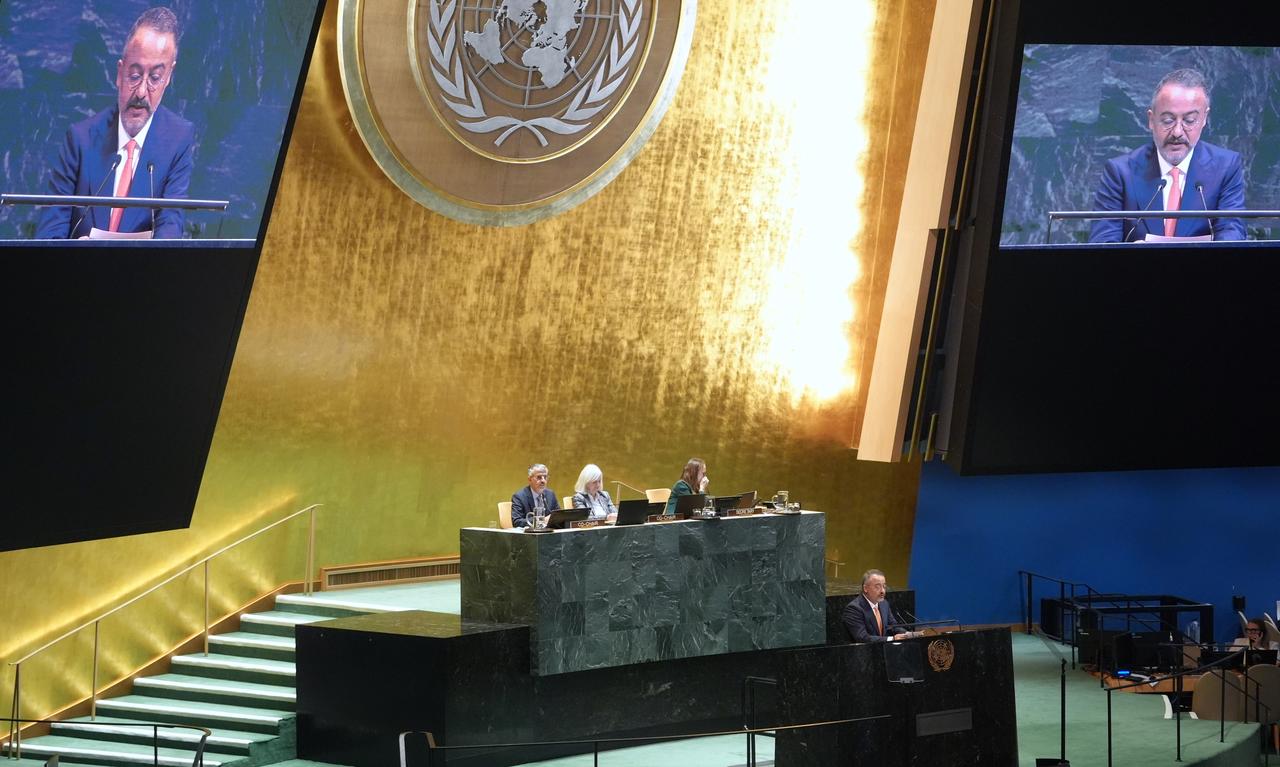 Türkiye's Deputy Foreign Minister Nuh Yilmaz speaks at UN headquarters, in New York, United States on July 29, 2025. (AA Photo)