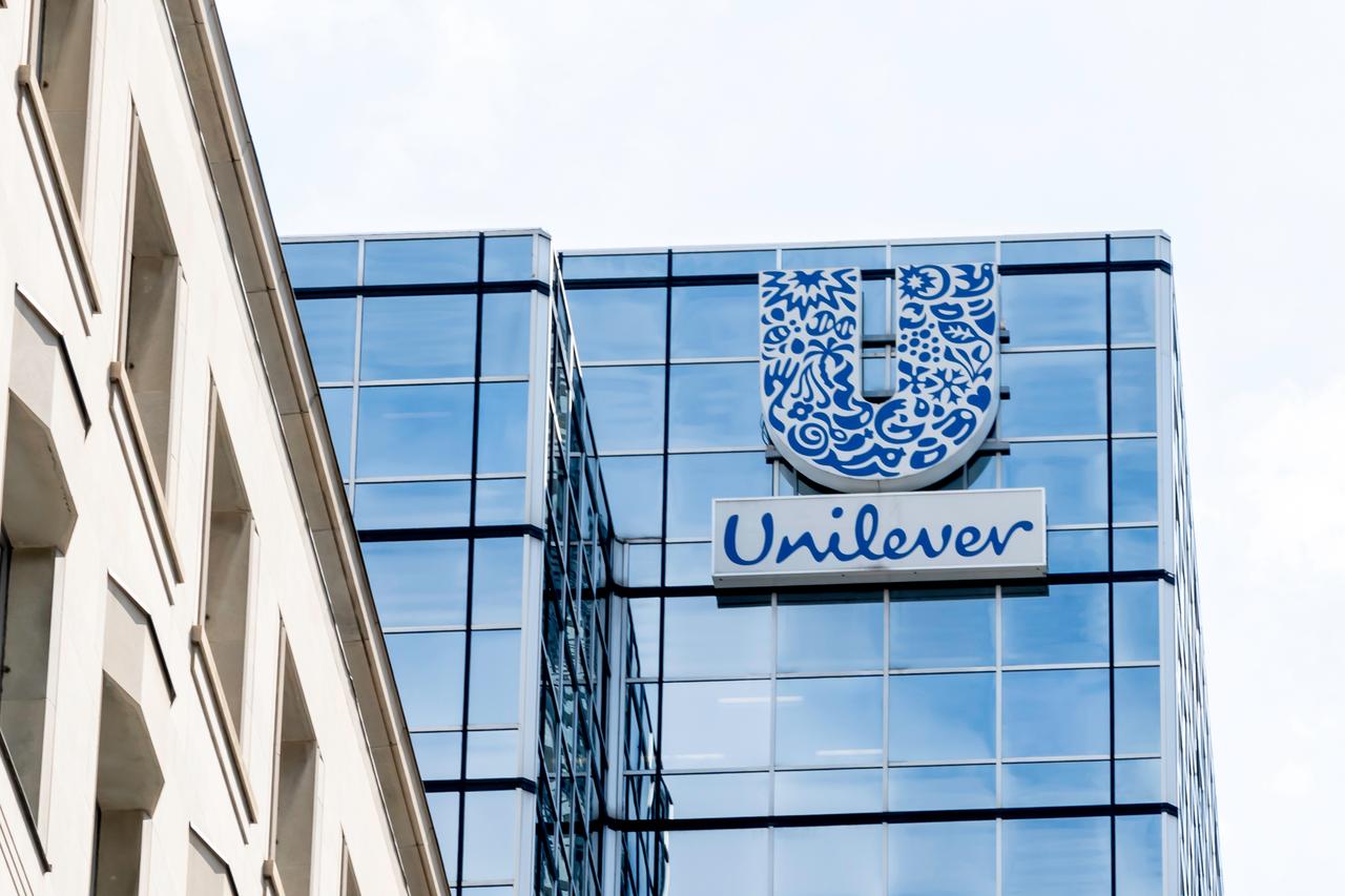 Logo of Unilever atop its corporate building in Toronto, Canada, July 31, 2019. (Adobe Stock Photo)