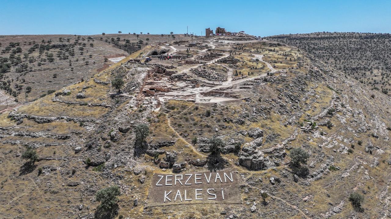 An aerial view shows the 3,000-year-old Zerzevan Castle in Diyarbakir, Türkiye, July 23, 2025. (AA Photo)