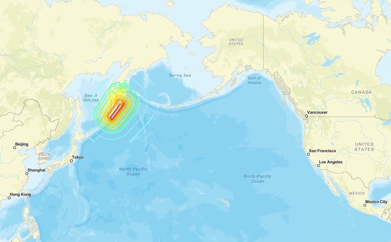 This picture, provided by the US Geological Survey (USGS), shows the exact spot where a very strong 8.7 magnitude earthquake struck off Russia's far eastern coast, July 30, 2025. (AFP Photo/USGS)