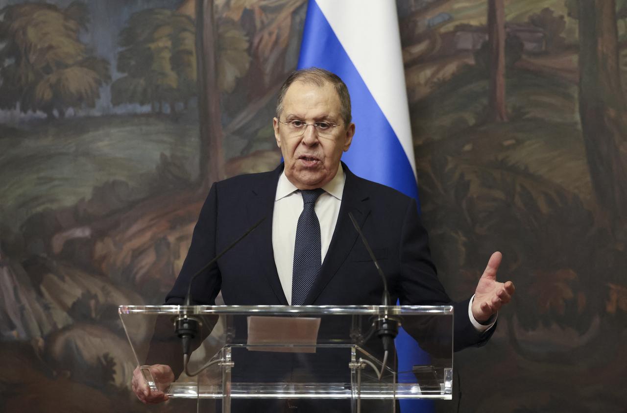 Russian Foreign Minister Sergei Lavrov speaks during a joint press conference with his Syrian counterpart following their meeting in Moscow on July 31, 2025. (AFP Photo)