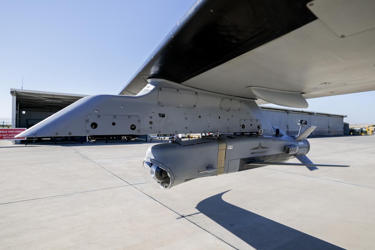 Bayraktar Akinci Hale UCAV conducts live-fire test with indigenously developed Kemankes 1 AI-powered mini cruise missile, July 3, 2025, Edirne, Türkiye. (Photo via Baykar)