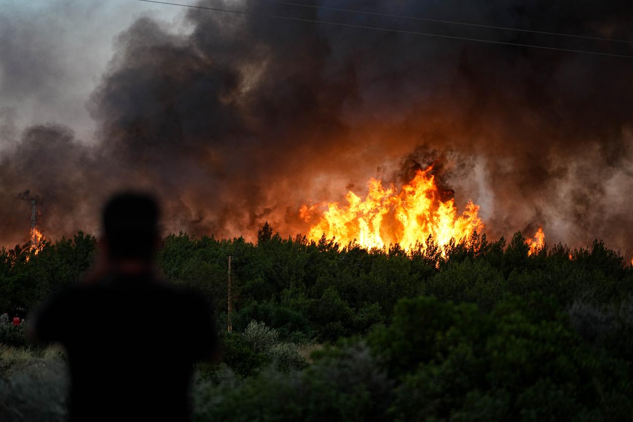 Smoke rises from burning trees while air and land intervention continues against the fire that broke out in the forest area in Cesme district of Izmir, Türkiye on July 03, 2025. (AA Photo)