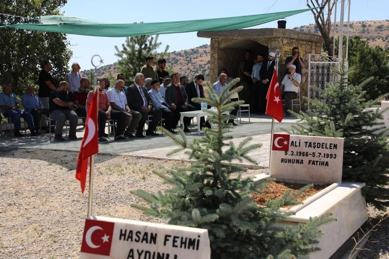 The cemetery of 33 civilians who were shot and burned to death by PKK terrorists 32 years ago in Basbaglar village of Kemaliye district of Erzincan province, accessed on July 5, 2025. (IHA Photo)