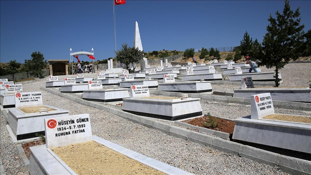 The cemetery of 33 civilians who were shot and burned to death by PKK terrorists 32 years ago in Basbaglar village of Kemaliye district of Erzincan province, accessed on July 5, 2025. (AA Photo)