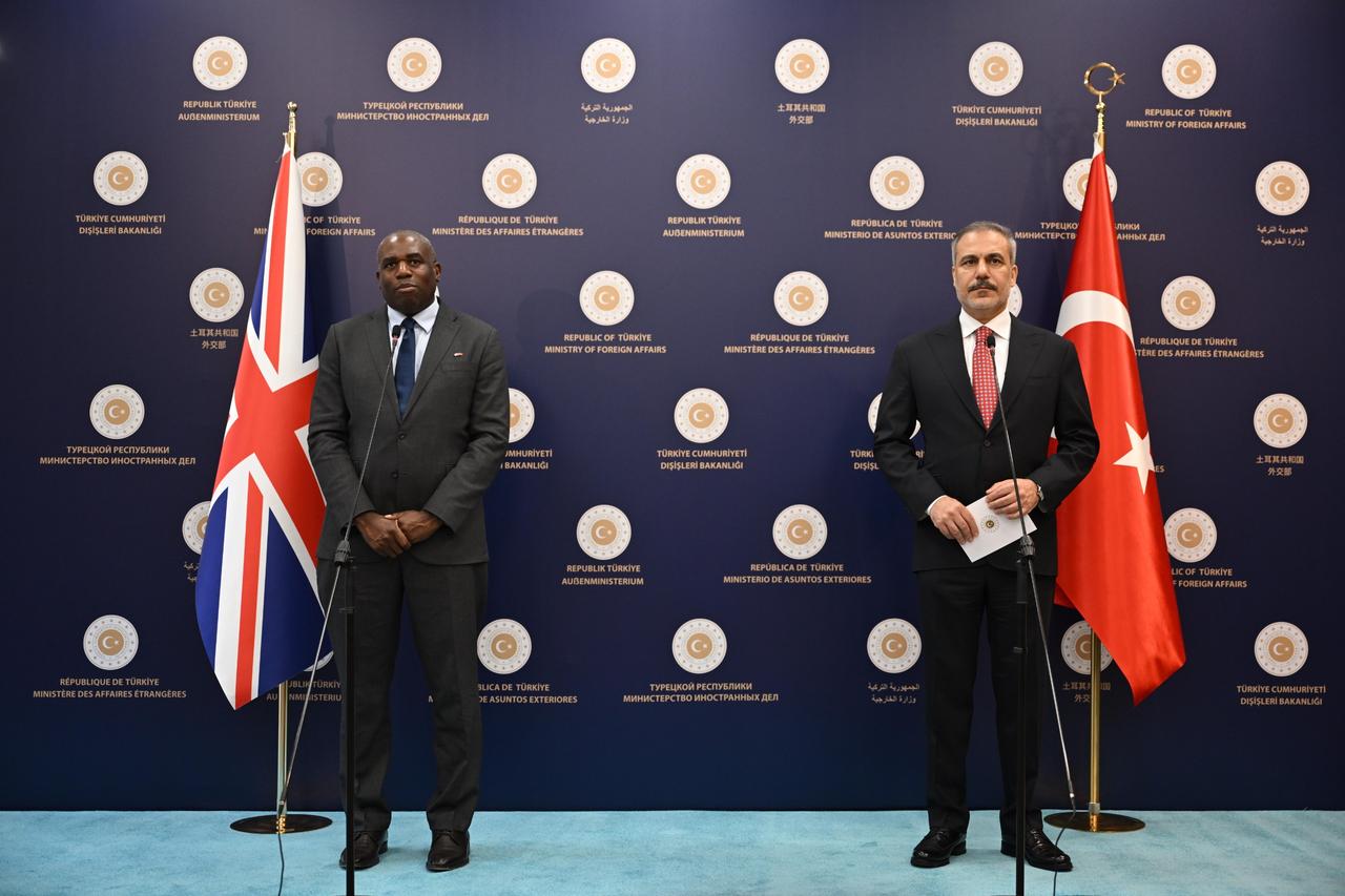 Foreign Minister Hakan Fidan (R) and UK Foreign Secretary David Lammy (L) hold a joint press conference after their meeting in Ankara, Türkiye on June 30, 2025. (AA Photo)