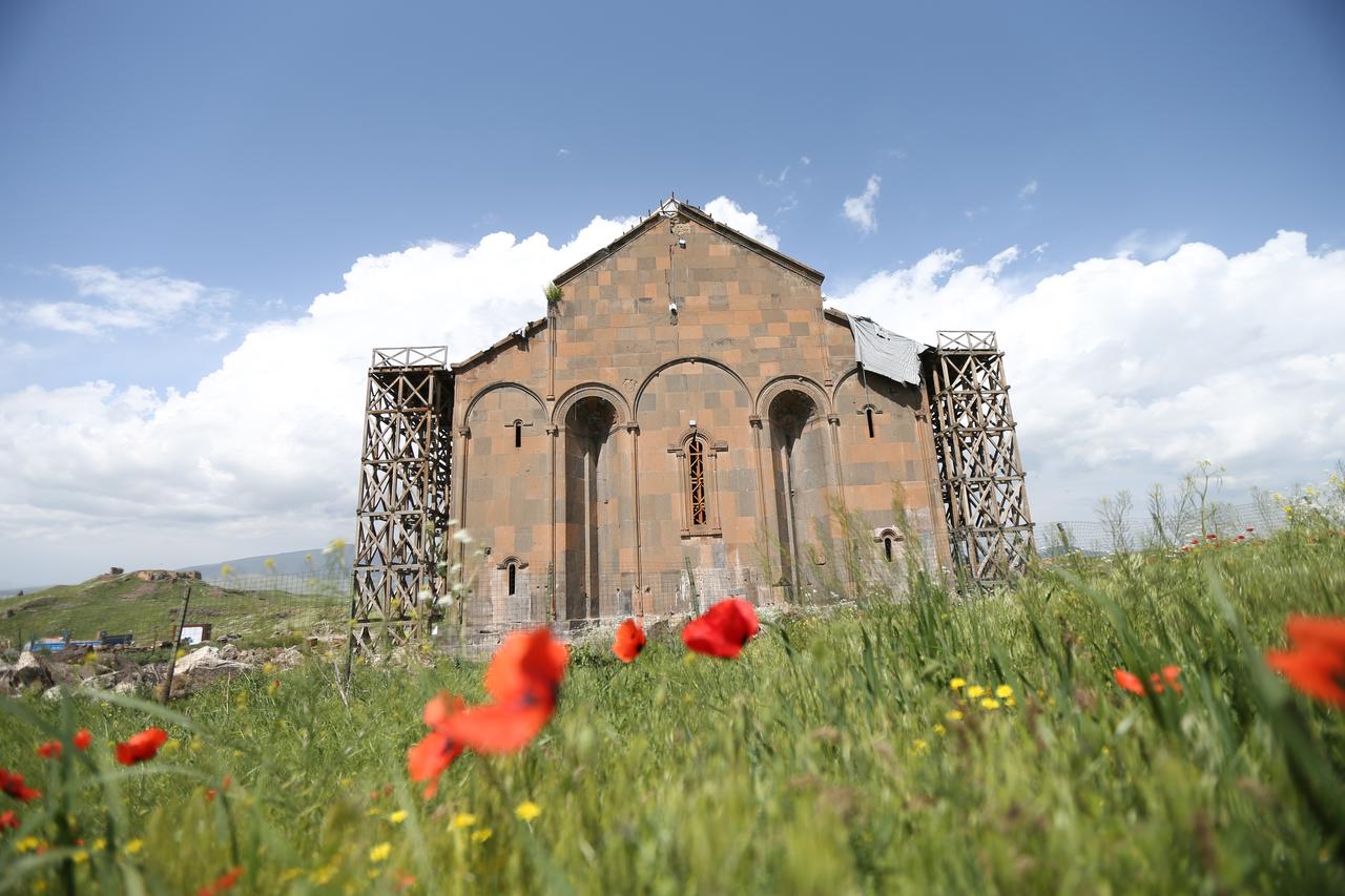 Restoration work continues at the UNESCO World Heritage site Fethiye Mosque (Ani Cathedral) at the Ani archaeological site in Kars, Türkiye on July 3, 2025. (AA Photo)
