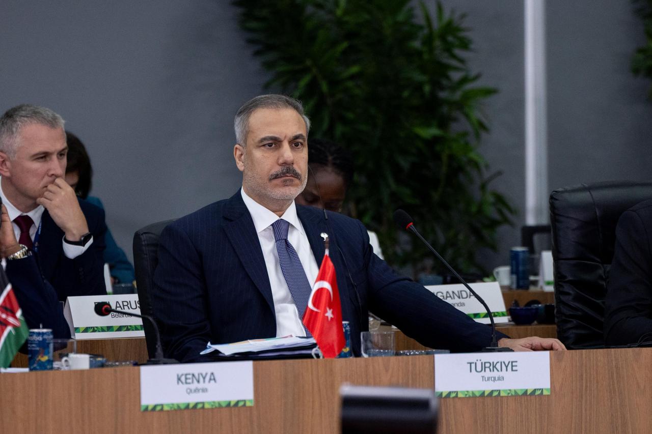 Foreign Minister Hakan Fidan attends the  Strengthening Multilateralism, Economic and Financial Issues, and Artificial Intelligence  session during the 17th BRICS Leaders Summit in Rio de Janeiro, Brazil, on July 7, 2025. (AA Photo)