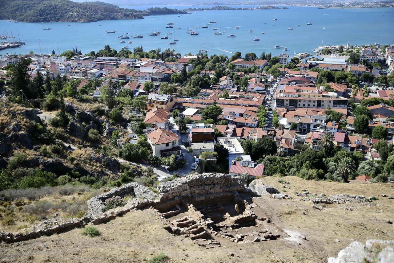 A view from the archaeological excavations at Fethiye Castle, located in Mugla Province, Türkiye, overlooking the scenic Fethiye Gulf, July 6, 2025. (AA Photo)