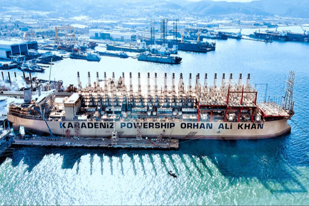 Aerial view of the Karadeniz Powership Orhan Ali Khan, one of Karpowership’s floating power plants, docked in Türkiye, accessed on July 7, 2025. (Photo via mol.co.jp)