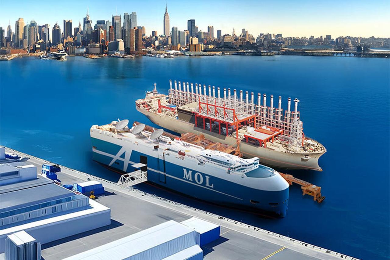 A conceptual rendering shows Mitsui O.S.K. Lines (MOL) and Karpowership vessels docked together, accessed on July 7, 2025. (Photo via mol.co.jp)