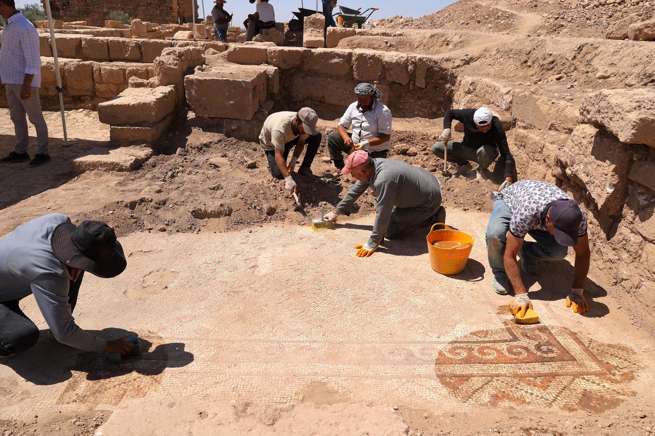 A nearly 1,500-year-old mosaic featuring drop and wave motifs has been discovered in the ancient city of Dara, located in the Artuklu district of Mardin, Türkiye, July 7, 2025. (AA Photo)