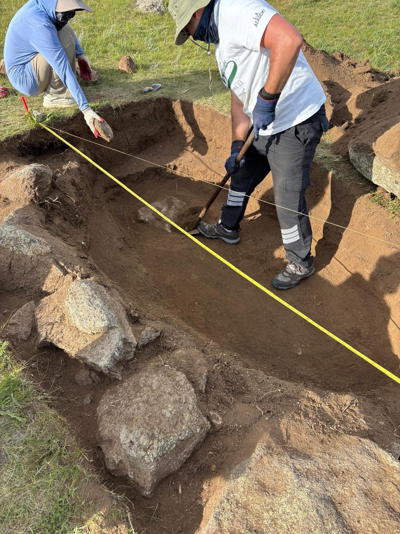 A view from the archaeological excavations of medieval nomadic burial and monument sites located in the Shovh Uul Mountain and Tuul River basin of Altanbulag district, Tuv Province, Mongolia, carried out in cooperation between Istanbul University and the National University of Mongolia, with the Ilterish Foundation as the main sponsor, July 8, 2025. (AA Photo)