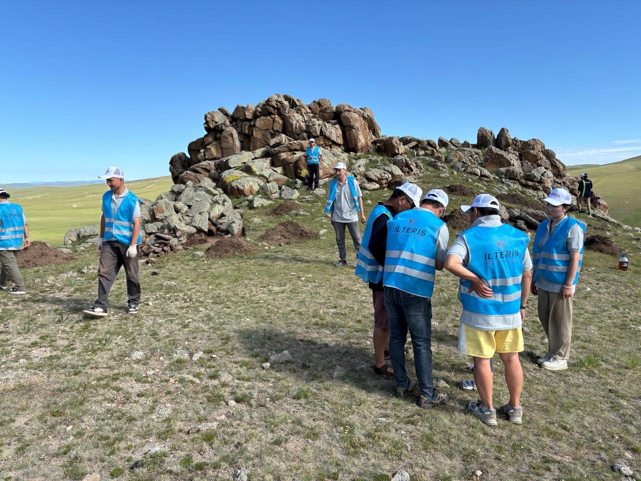 A view from the archaeological excavations of medieval nomadic burial and monument sites located in the Shovh Uul Mountain and Tuul River basin of Altanbulag district, Tuv Province, Mongolia, carried out in cooperation between Istanbul University and the National University of Mongolia, with the Ilterish Foundation as the main sponsor, July 8, 2025. (AA Photo)