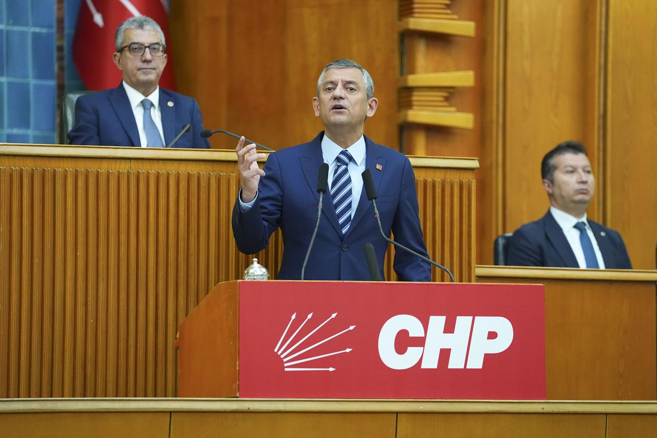 Leader of the Republican People's Party (CHP) Ozgur Ozel speaks during his party's meeting at the Turkish Parliament in Ankara, Türkiye on July 8, 2025. (AA Photo)