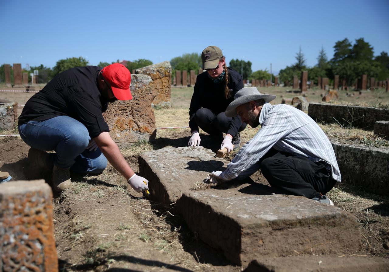 Excavation and restoration work at the Seljuk Cemetery in Ahlat district of Bitlis, Türkiye, July 7, 2025. (AA Photo)