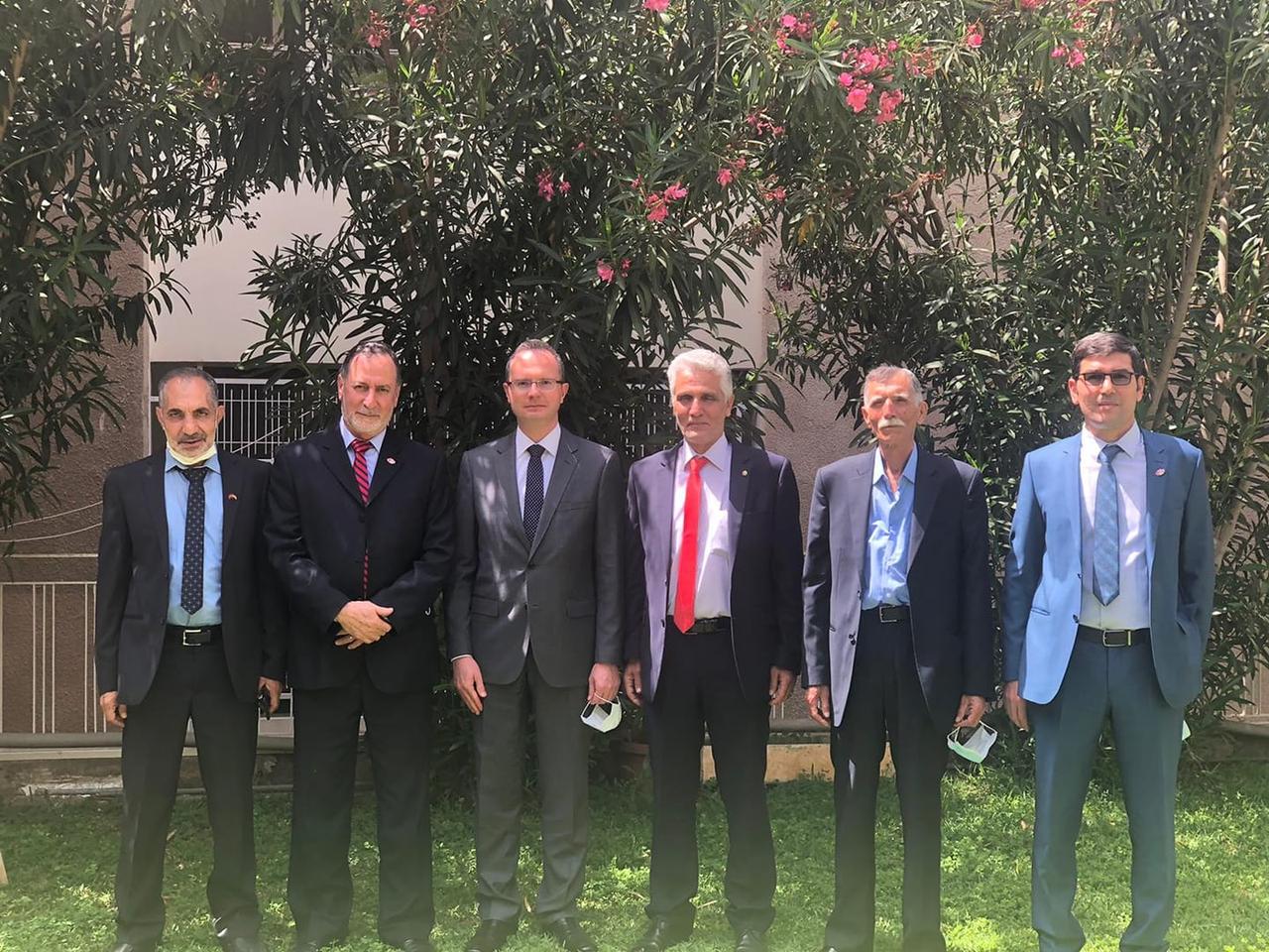 An archival photo from an official visit: Former mayor of Kouachrah, Mohammad Abdel Karim, and his accompanying delegation welcomed by Ambassador Ulusoy at the Turkish Embassy, in Lebanon,on May 4,2021.( Photo by The official Facebook page of the Turkish Embassy in Lebanon)