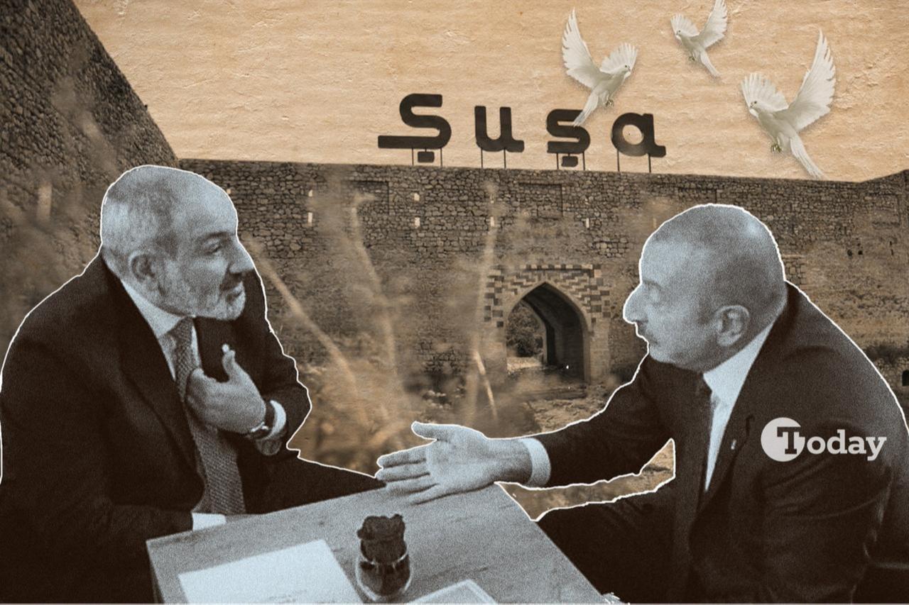 Photo showing Pashinyan-Aliyevs meeting in 2022. (Collage by Mehmet Akbas/Türkiye Today)