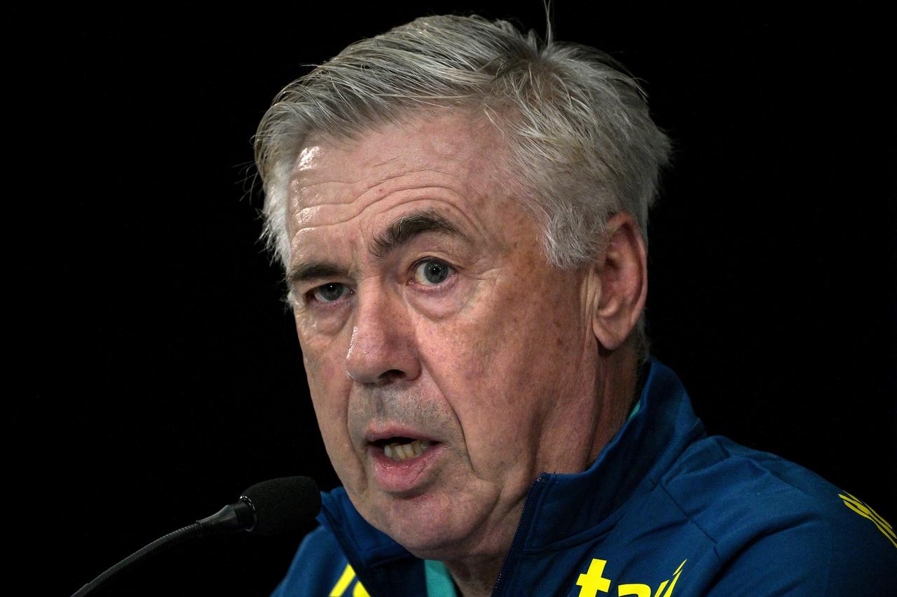 Brazil's national football team head coach, Italian Carlo Ancelotti, speaks during a press conference at the Neo Quimica Arena stadium in Sao Paulo, Brazil, on June 9, 2025, (AFP Photo)