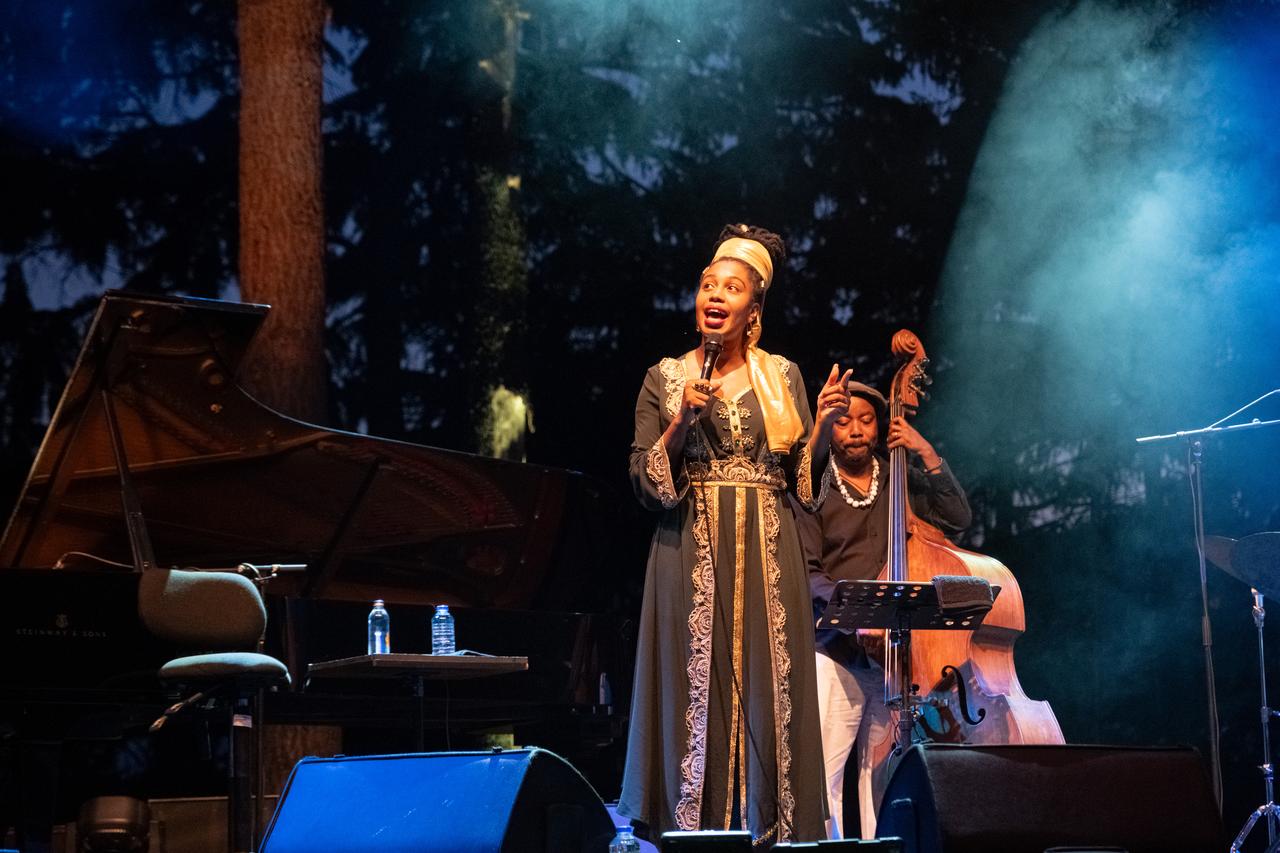 American musician Jazzmeia Horn performs at the 32nd Istanbul Jazz Festival, organized by the Istanbul Foundation for Culture and Arts (IKSV), Türkiye, July 8, 2025. (AA Photo)