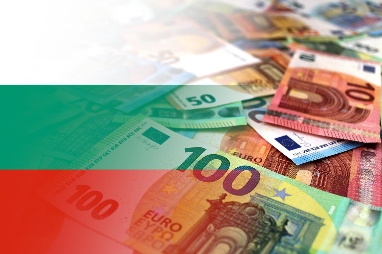 Euro banknotes tinted with the colors of the Bulgarian flag. (Adobe Stock Photo)