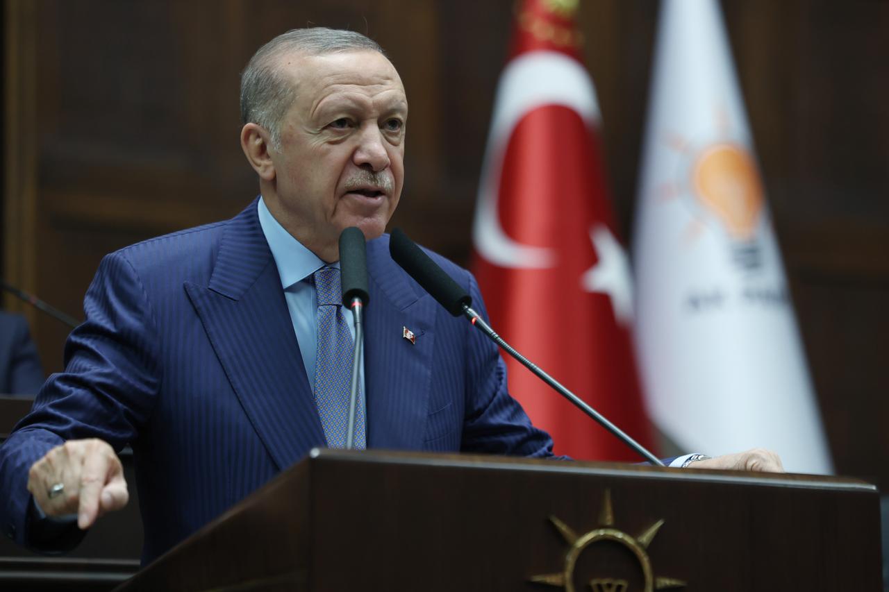 Turkish President and Leader of the Justice and Development (AK) Party Recep Tayyip Erdogan speaks during his partys group meeting at the Turkish Grand National Assembly in Ankara, capital of Türkiye on July 9, 2025. (Turiksh Presidency/ AA Photo)