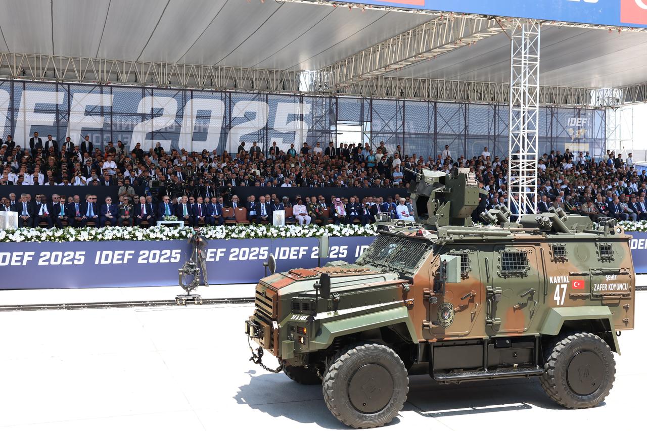 Nurols Ejder Yalcin armored vehicle  take part in a parade ceremony during the 17th International Defense Industry Fair in Istanbul, Türkiye on July 22, 2025. (TUR Presidency/Murat Kula - Anadolu Agency)