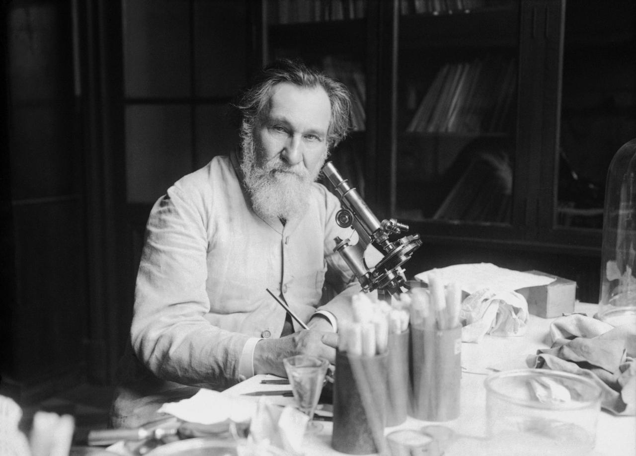 Ilya Metchnikoff in his laboratory, 1913. (Photo via Wikimedia)