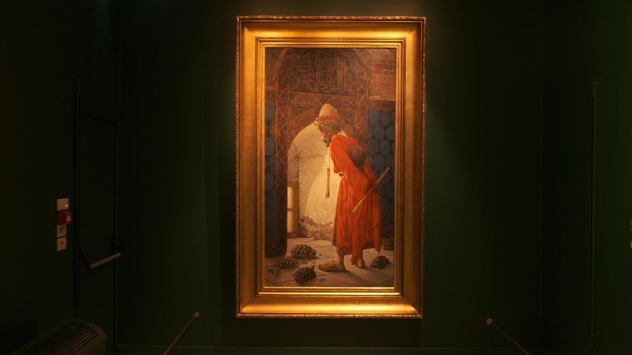 Close-up details from Osman Hamdi Bey’s The Tortoise Trainer, Pera Museum, Istanbul, Türkiye, July 2025. (Photo by Koray Erdogan/Türkiye Today)