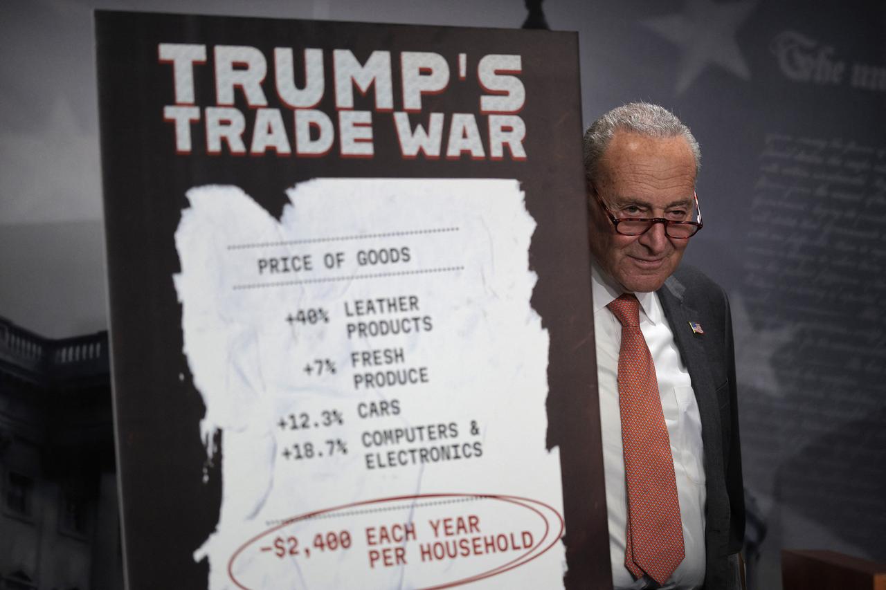 Senate Minority Leader Charles Schumer (D-NY) holds a news conference criticizing President Donald Trump's trade policy at the U.S. Capitol on July 31, 2025 in Washington, DC. (AFP Photo)