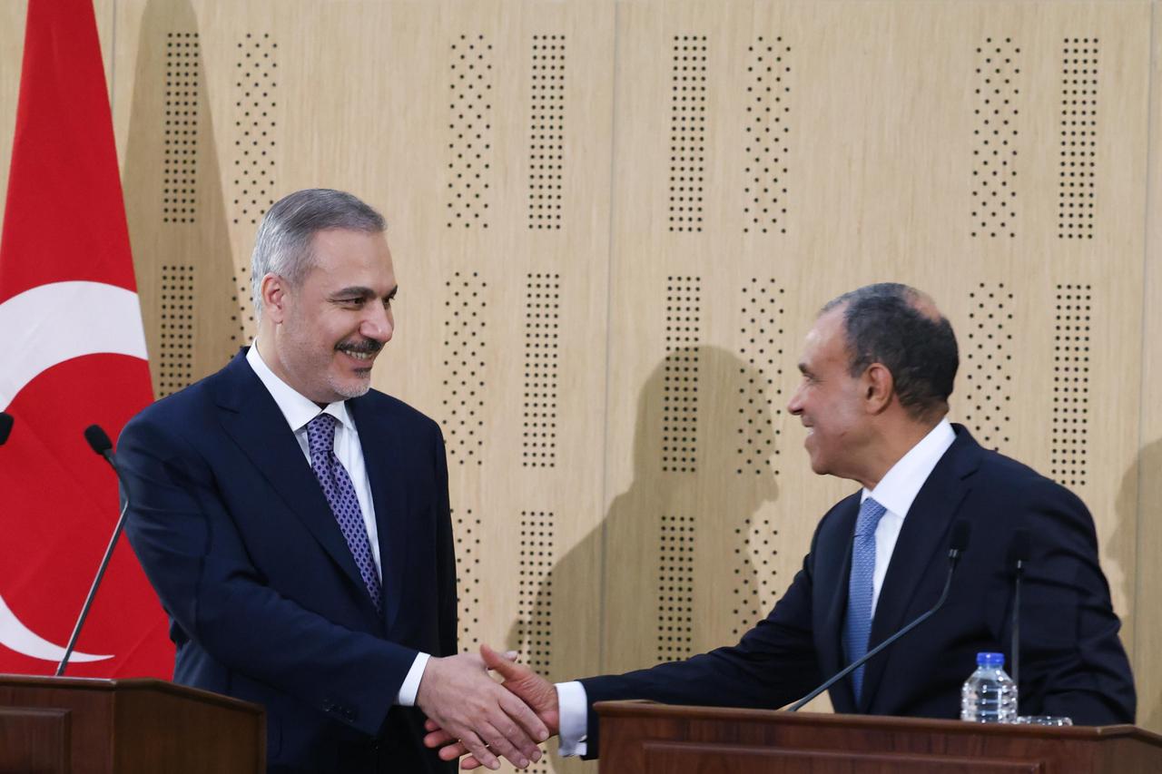 As part of his visit to Egypt, Foreign Minister Hakan Fidan met with Egyptian Foreign Minister Badr Abdel Aaty at the Prime Minister’s Office in El Alamein , July 26, 2025. (AA photo)