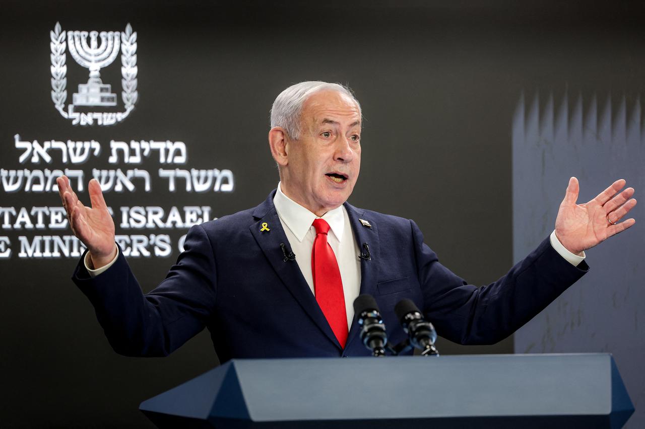 Israel's Prime Minister Benjamin Netanyahu gives a press conference at the Prime minister’s office in Jerusalem on August 10, 2025. (AFP Photo)